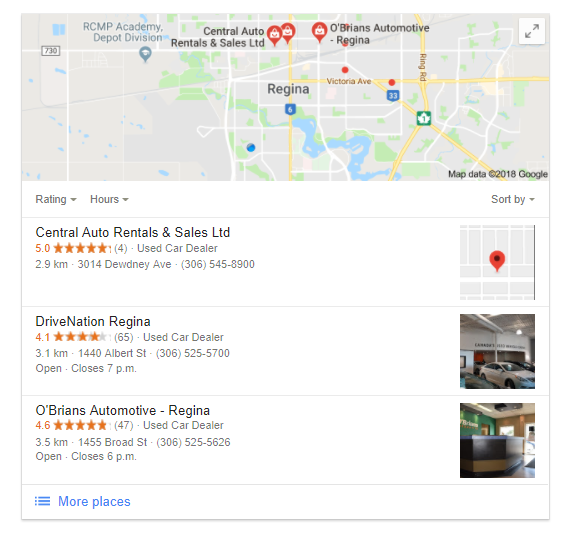 Google My Business Snack Pack of Listings by Above the Fold Canada
