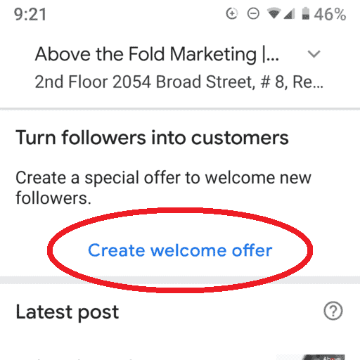 Google My Business Create a Welcome Offer