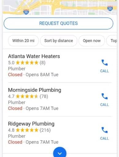 Google Listing Request a Quote