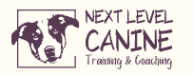 Dog logo with "Next Level Canine" text and tagline.
