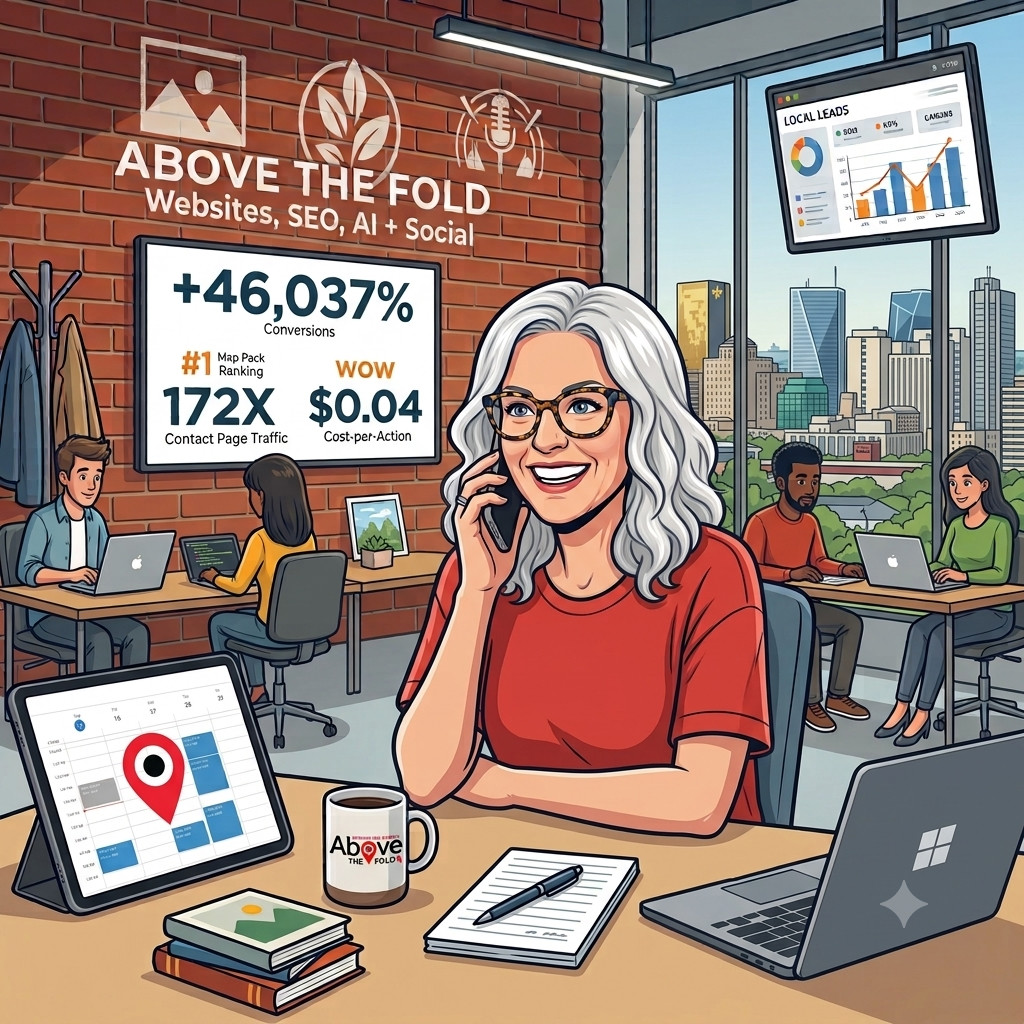 Above the Fold — small business owner on the phone at her desk